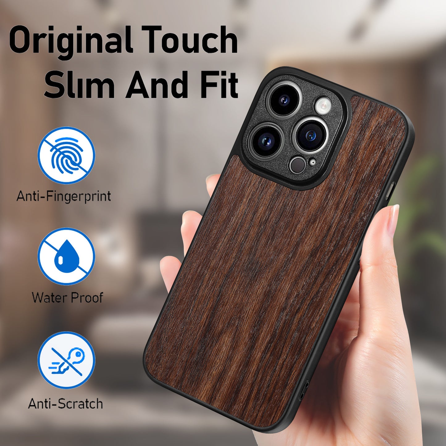 Wood-look phone case with fine grain – shockproof & stylish for iPhone