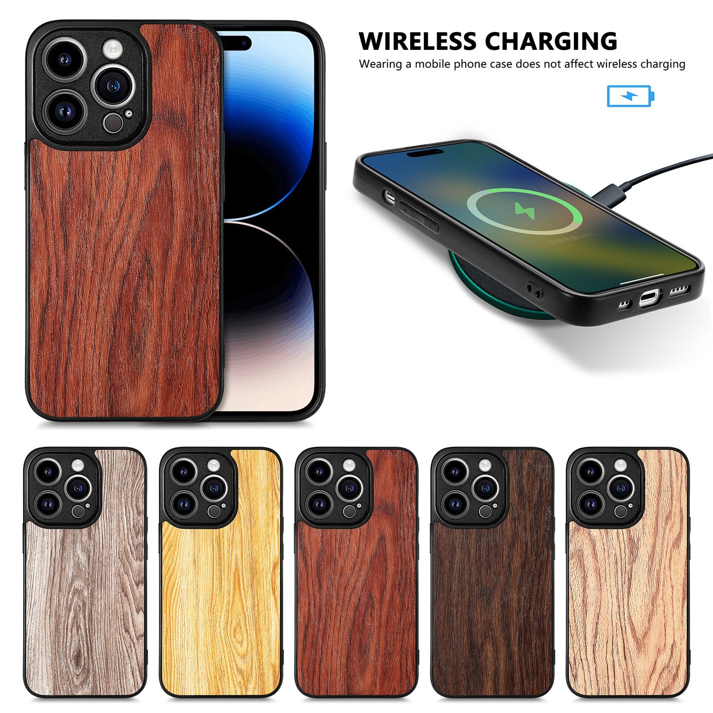 Wood-look phone case with fine grain – shockproof & stylish for iPhone