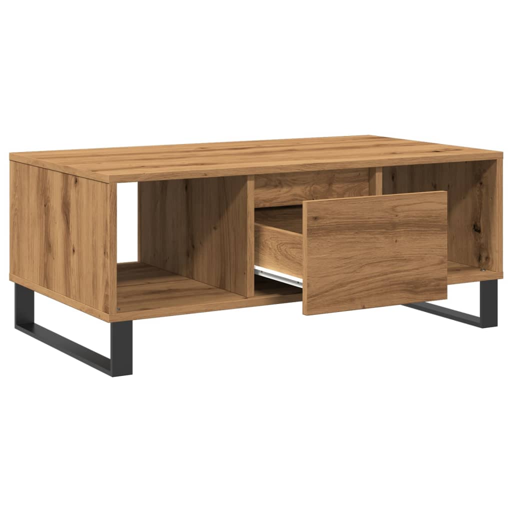 Couchtisch 90×50×36,5 cm – Handgefertigt aus Holzwerkstoff in Artisan Eiche mit Metallfüßen