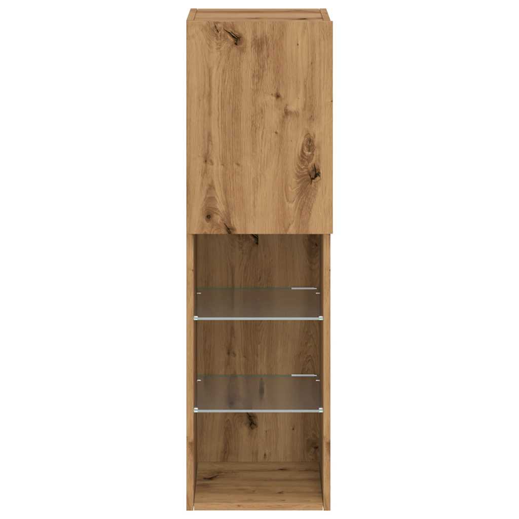 TV cabinet 30.5×30×102 cm – Handcrafted from engineered wood in Artisan Oak with LED lighting | Wall mounting possible