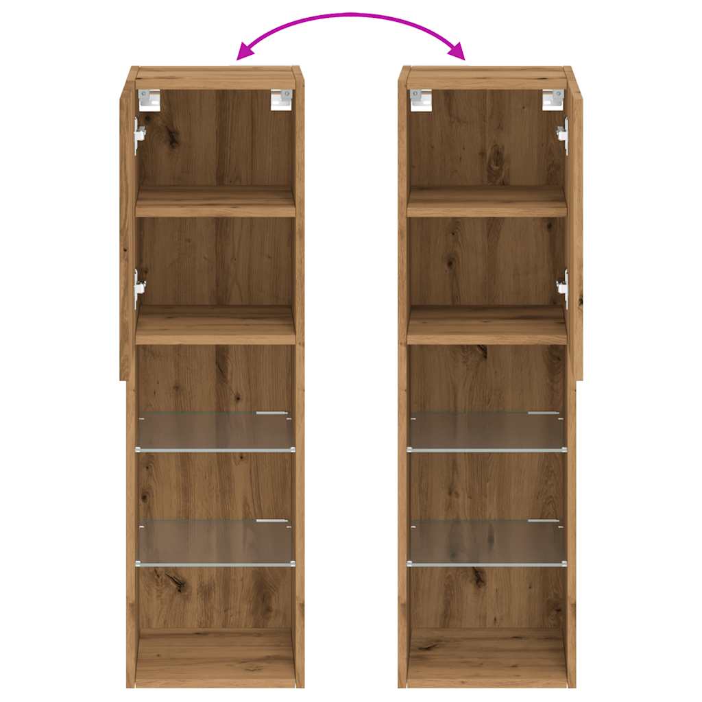 TV cabinet 30.5×30×102 cm – Handcrafted from engineered wood in Artisan Oak with LED lighting | Wall mounting possible