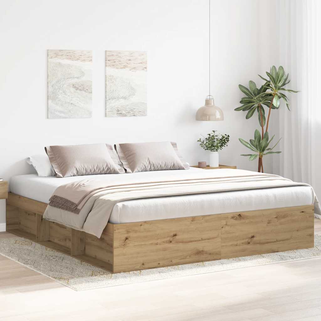 Bed frame 200×200 cm without mattress – Handcrafted from wood material in Artisan Oak | Solid design