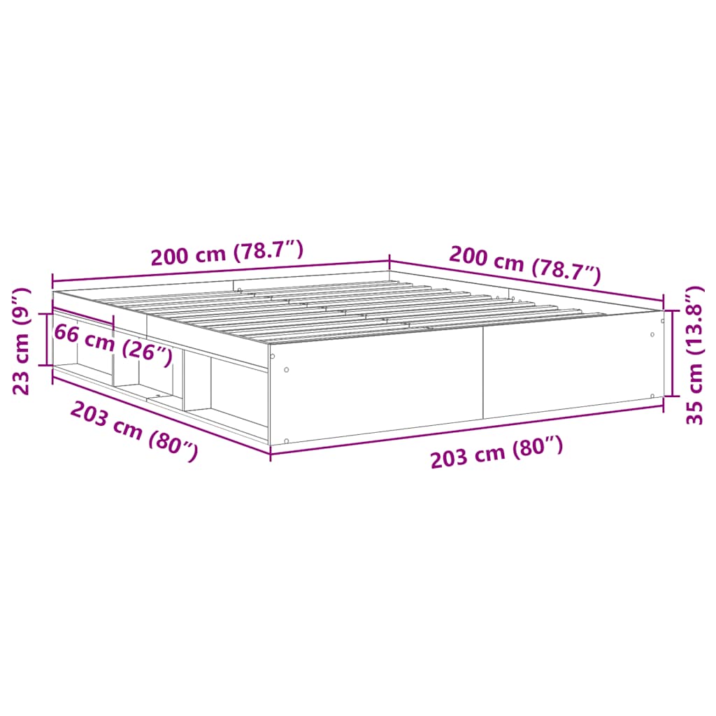 Bed frame 200×200 cm without mattress – Handcrafted from wood material in Artisan Oak | Solid design