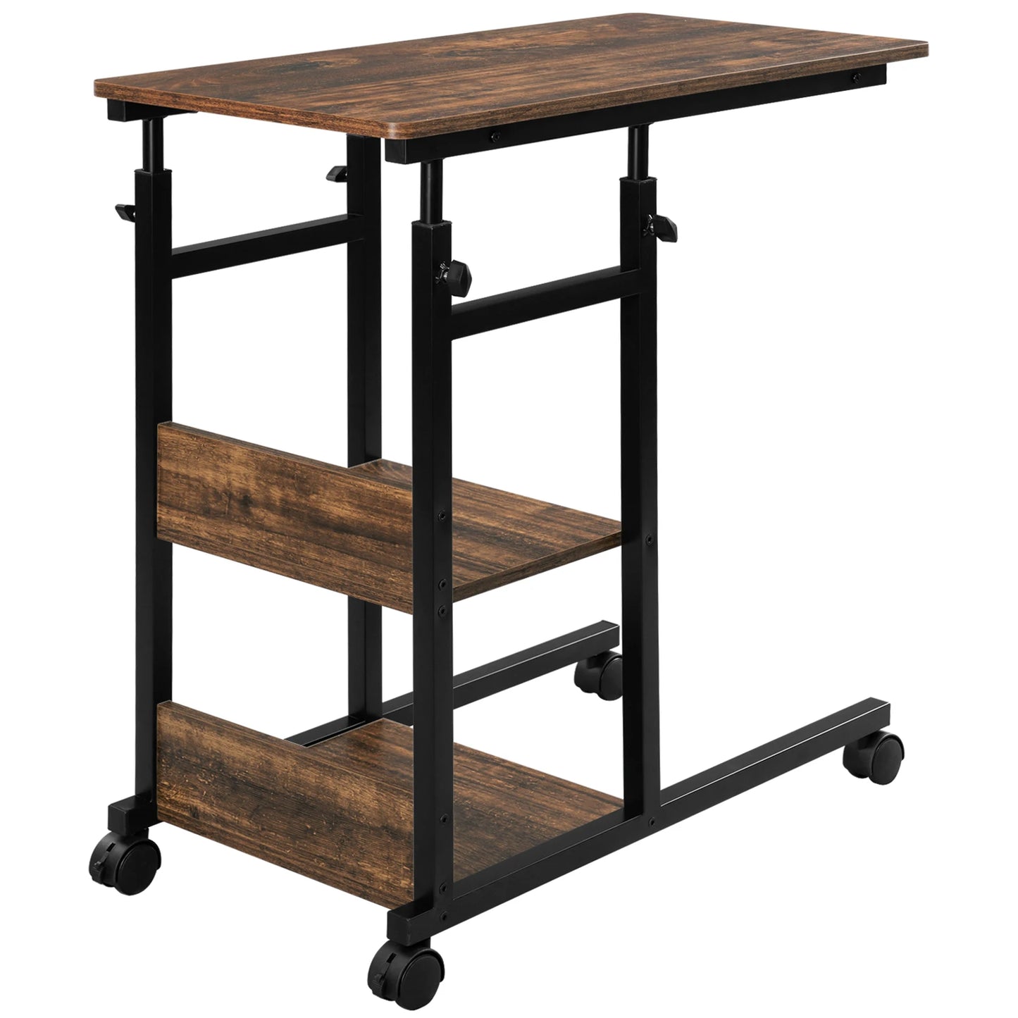 Table d'appoint en forme de C, réglable en hauteur avec roulettes, aspect bois, 80x40 cm