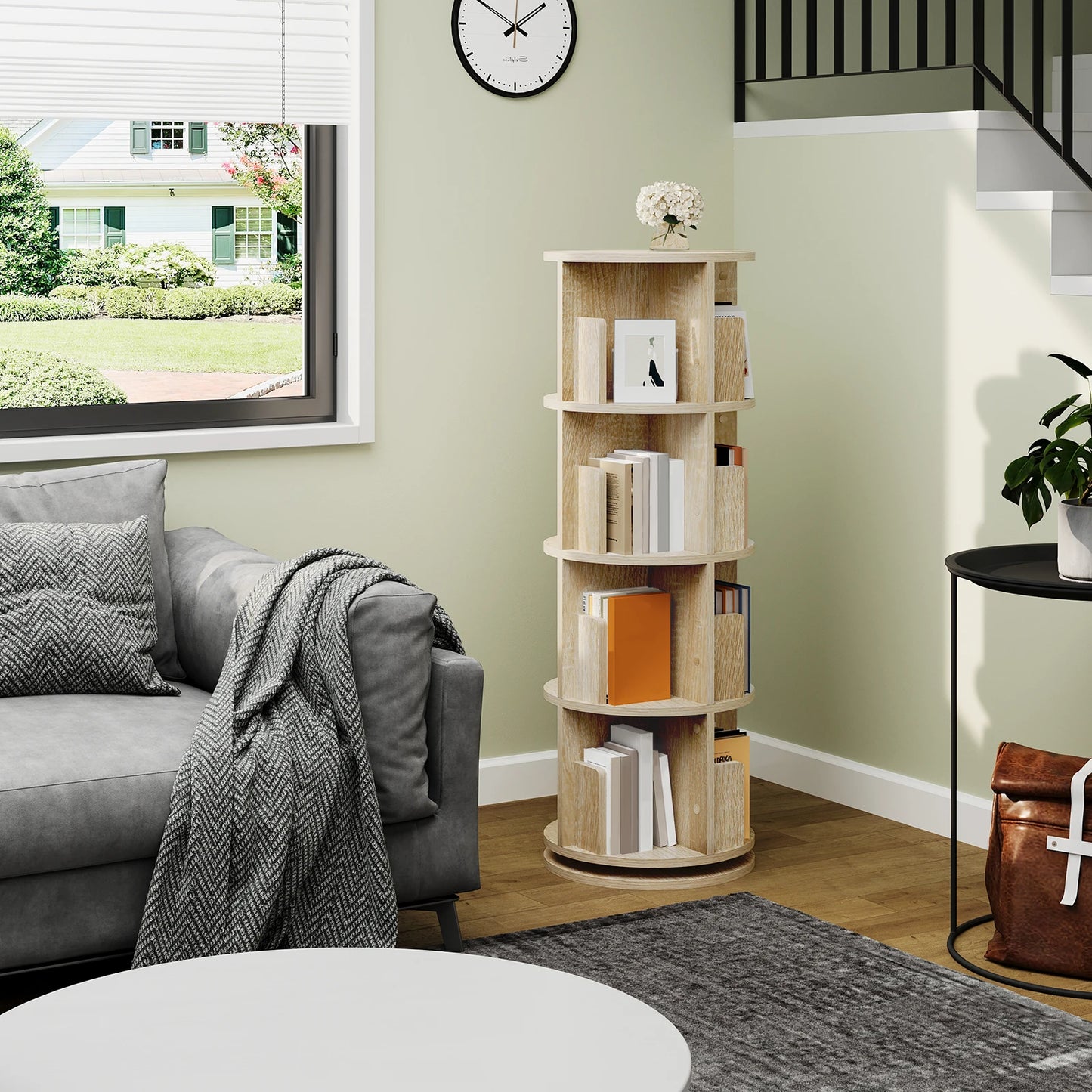 Weißes drehbares Bücherregal 4 Etagen 16 Fächer 360° Regal für Wohnzimmer Büro Kinderzimmer Organizer