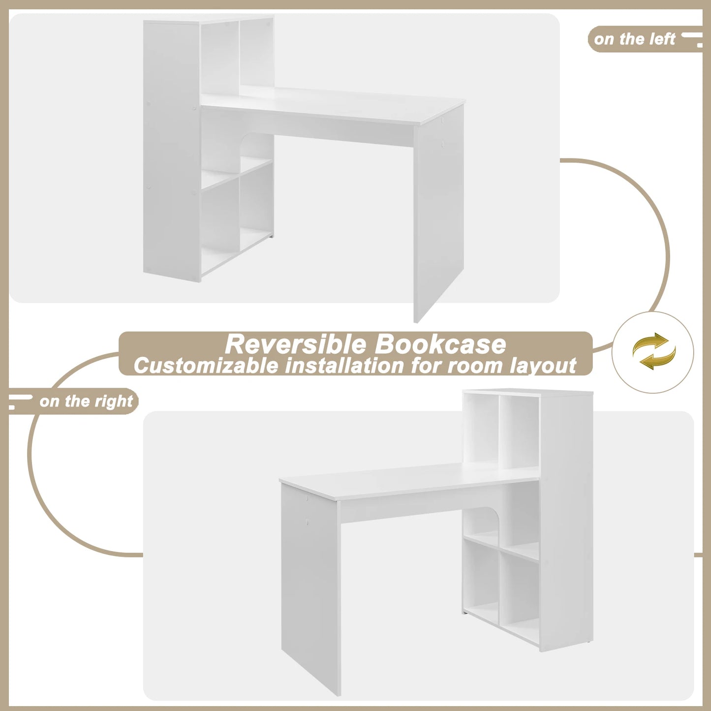 Weißer Computertisch mit Regal 120 x 111 x 63 cm Eckschreibtisch links oder rechts montierbar PC Tisch für Büro Wohnzimmer Arbeitszimmer