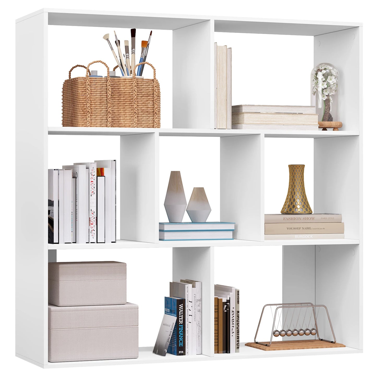 Weißes Bücherregal 7 Fächer 100x100x30 cm Raumteiler Regal Würfelregal für Wohnzimmer Schlafzimmer Büro