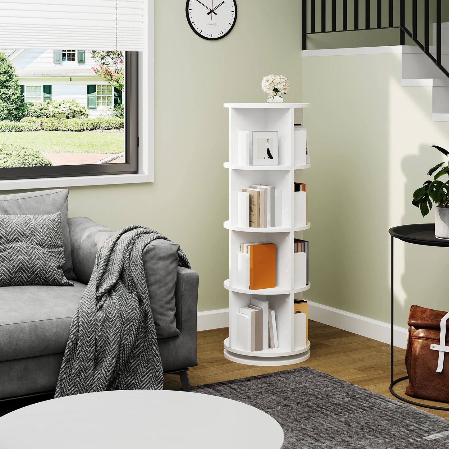Weißes drehbares Bücherregal 4 Etagen 16 Fächer 360° Regal für Wohnzimmer Büro Kinderzimmer Organizer