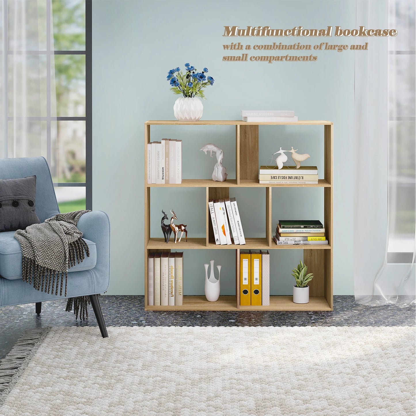 Weißes Bücherregal 7 Fächer 100x100x30 cm Raumteiler Regal Würfelregal für Wohnzimmer Schlafzimmer Büro