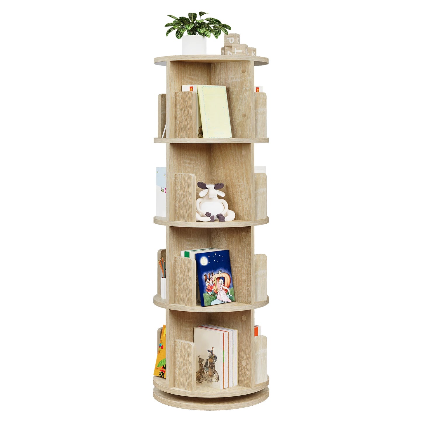 Weißes drehbares Bücherregal 4 Etagen 16 Fächer 360° Regal für Wohnzimmer Büro Kinderzimmer Organizer