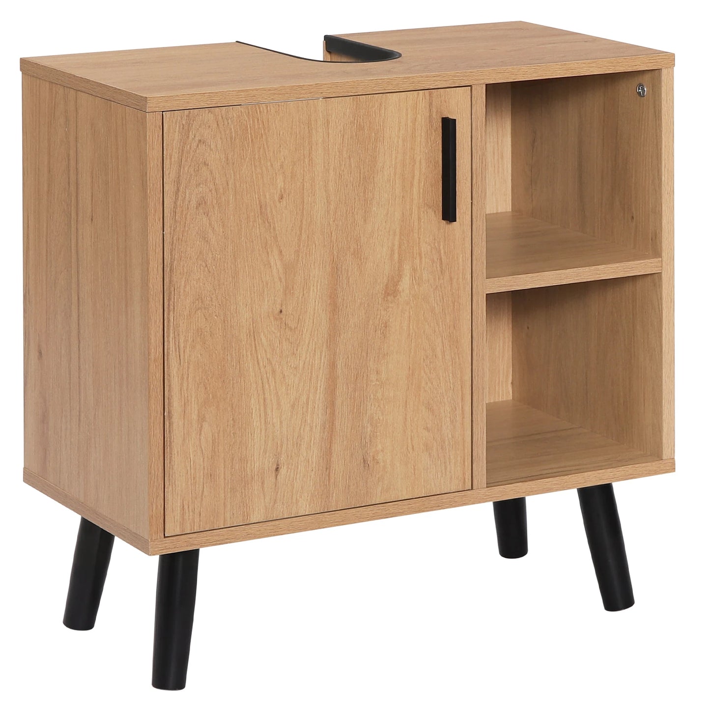 Badezimmerschrank unter Waschbecken 60×60 cm – mit Tür & 2 offenen Regalen