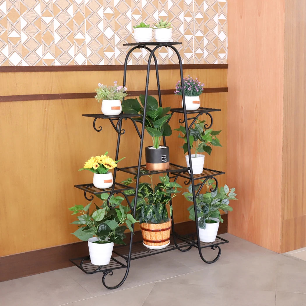 9-stufiger Metall-Pflanzenständer, Indoor & Outdoor, platzsparendes Blumenregal