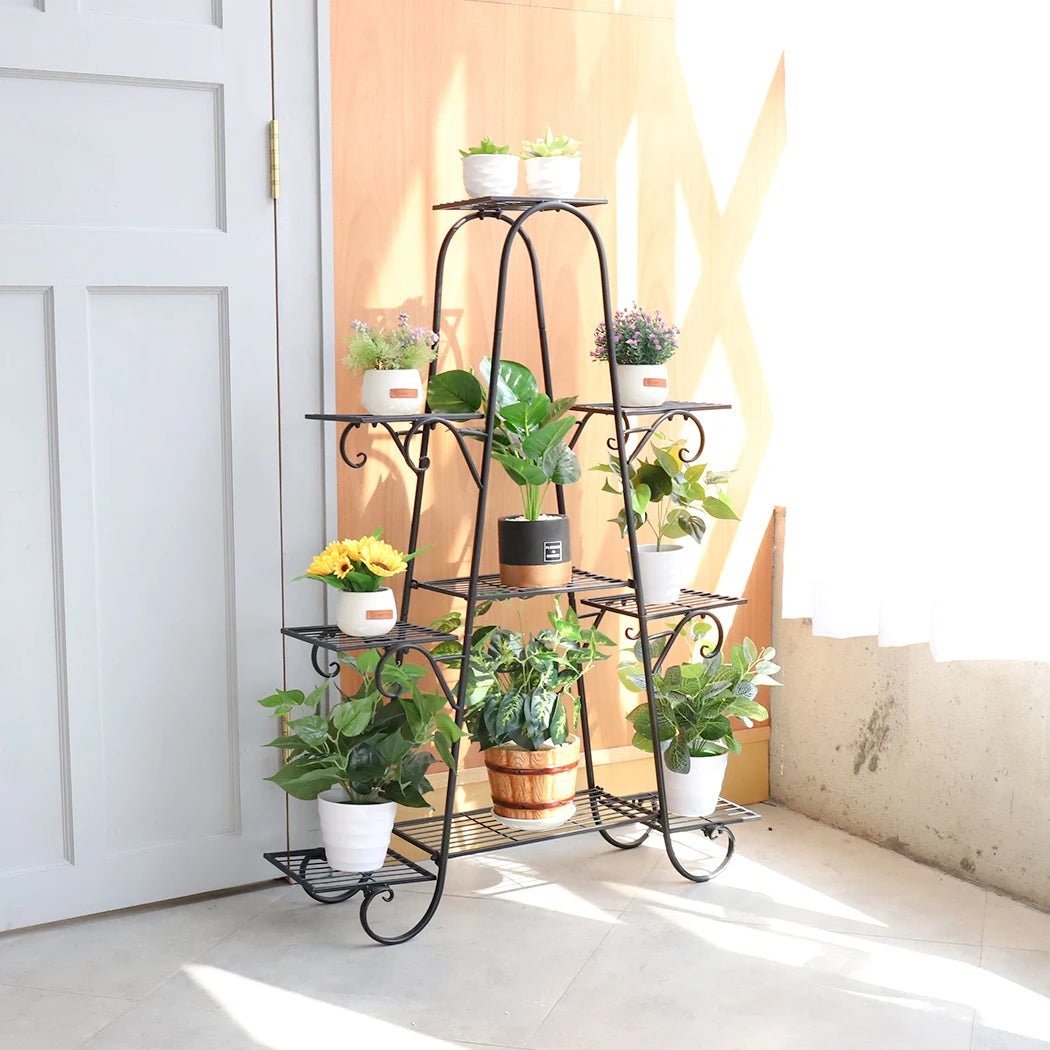 9-stufiger Metall-Pflanzenständer, Indoor & Outdoor, platzsparendes Blumenregal