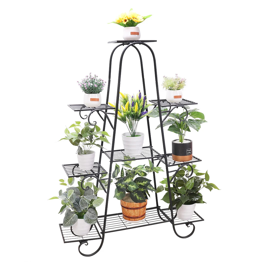 9-stufiger Metall-Pflanzenständer, Indoor & Outdoor, platzsparendes Blumenregal