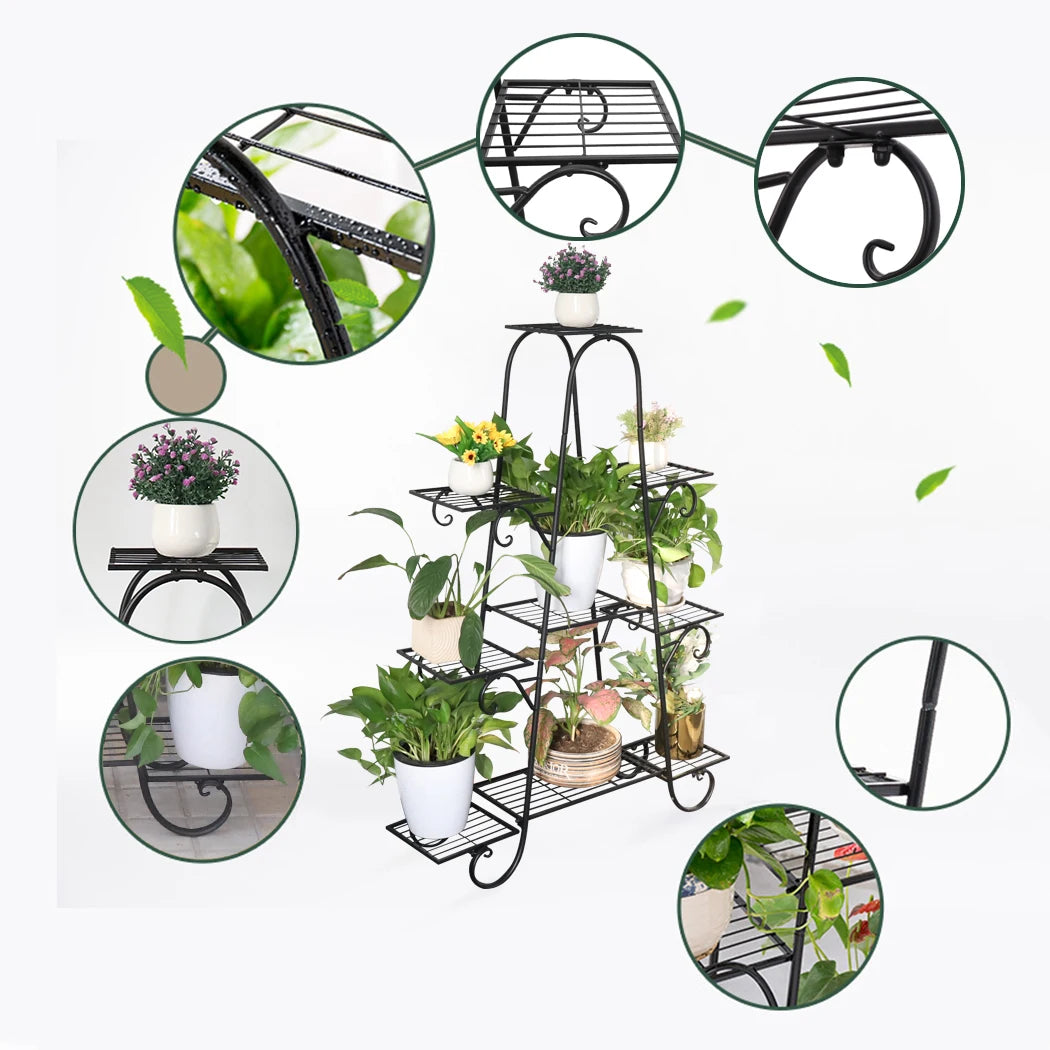 9-stufiger Metall-Pflanzenständer, Indoor & Outdoor, platzsparendes Blumenregal