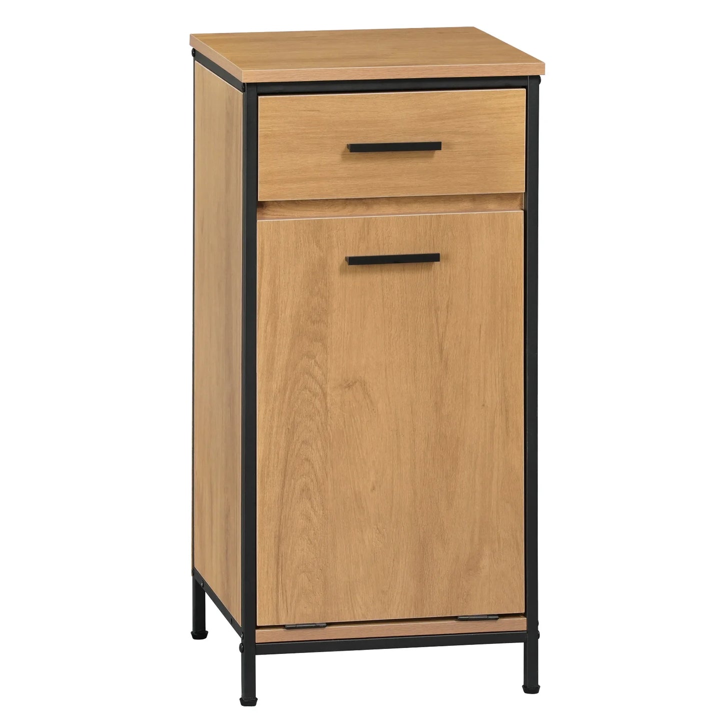 Meuble de salle de bain avec panier à linge et tiroirs, chêne/noir 80 cm