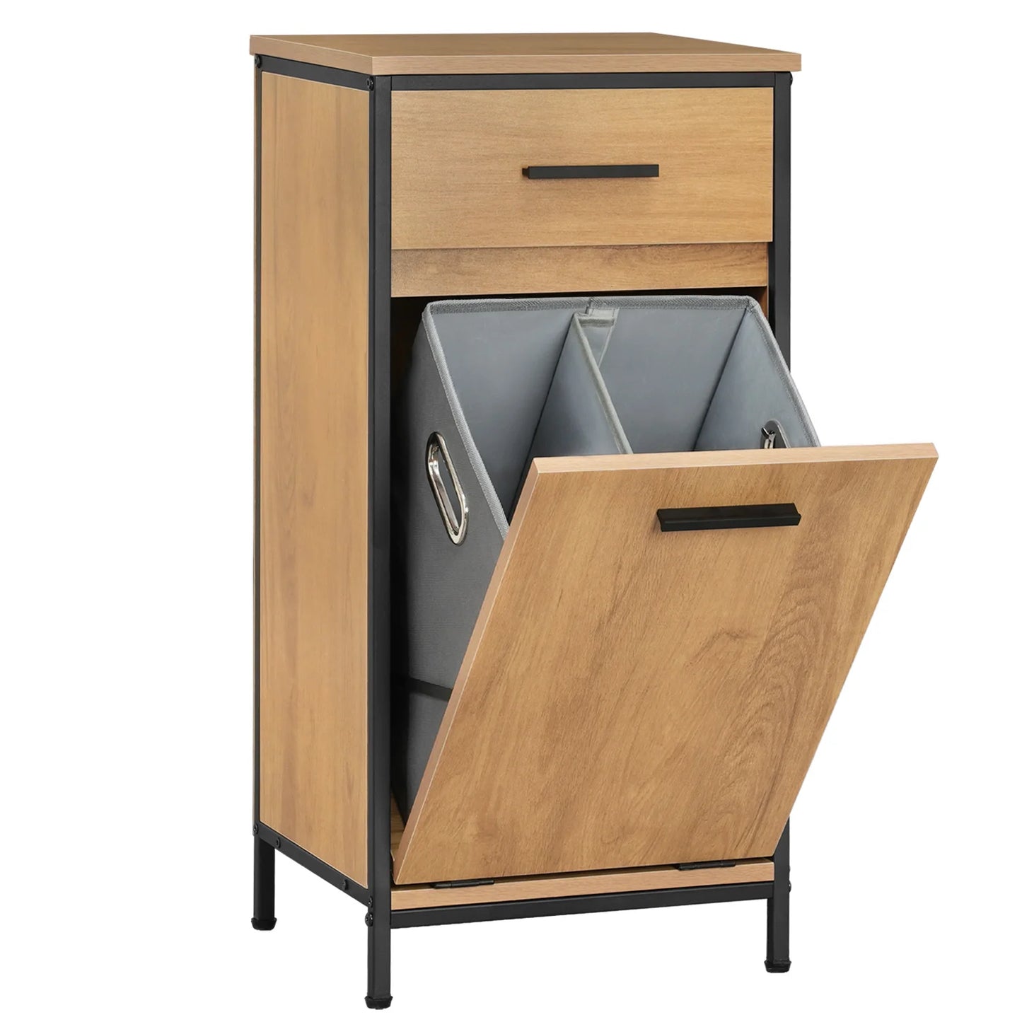 Meuble de salle de bain avec panier à linge et tiroirs, chêne/noir 80 cm