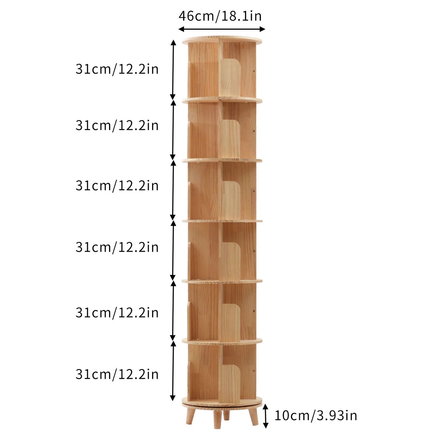Bibliothèque rotative en bois – 1 à 6 niveaux, ronde, peu encombrante et moderne