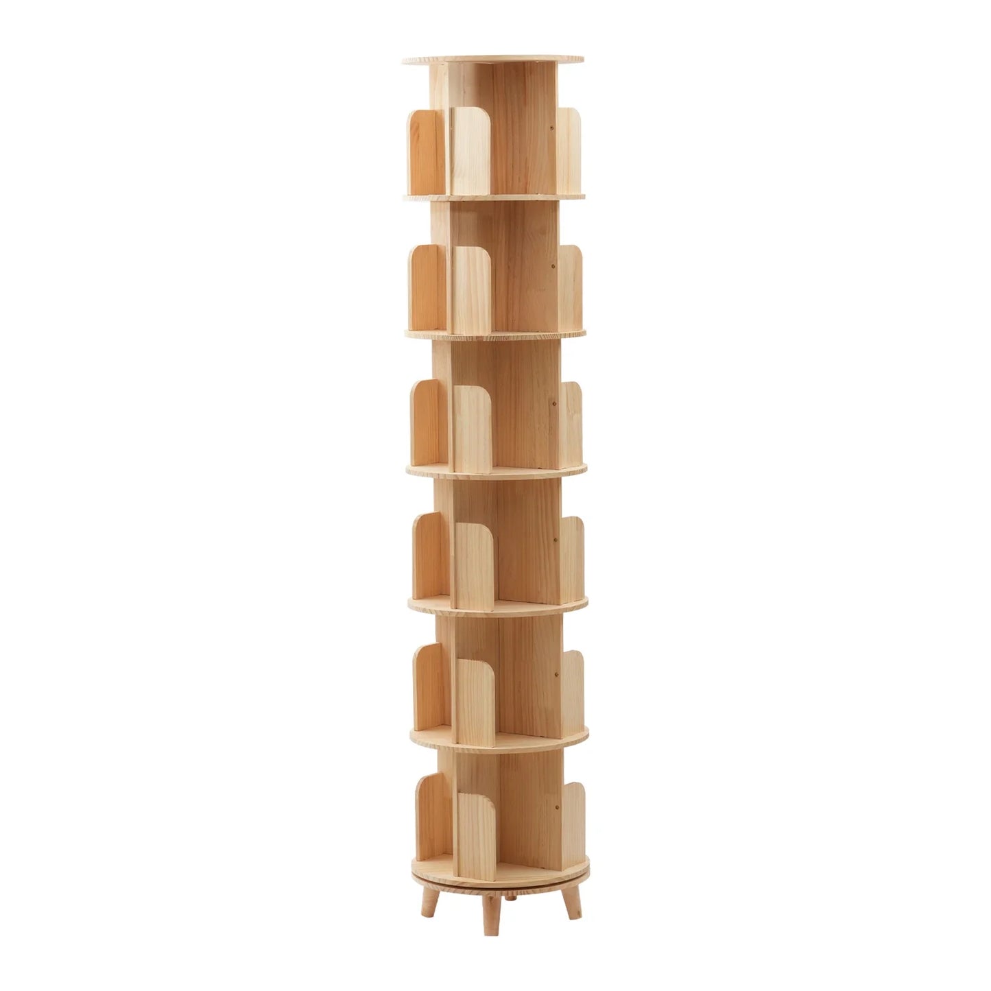 360° drehbares Bücherregal aus Kiefernholz, 6 Ebenen, platzsparender Organizer