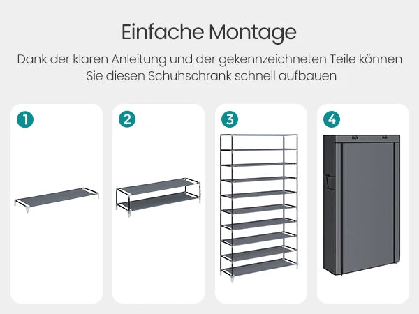SONGMICS Schuhregal 10 Ebenen – für bis zu 40 Paar, mit Stoffabdeckung, 162 cm hoch