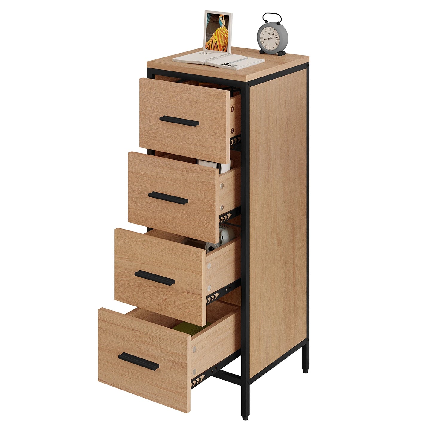 Meuble de salle de bain étroit avec 4 tiroirs, chêne/noir 82 cm