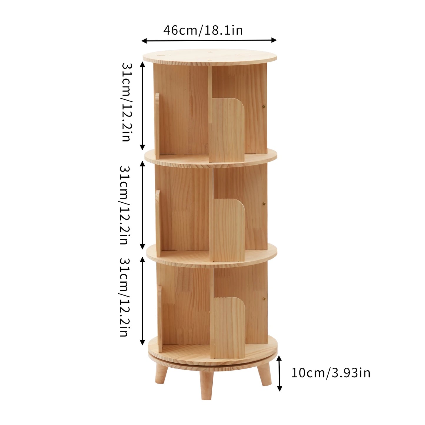 Bibliothèque rotative en bois – 1 à 6 niveaux, ronde, peu encombrante et moderne