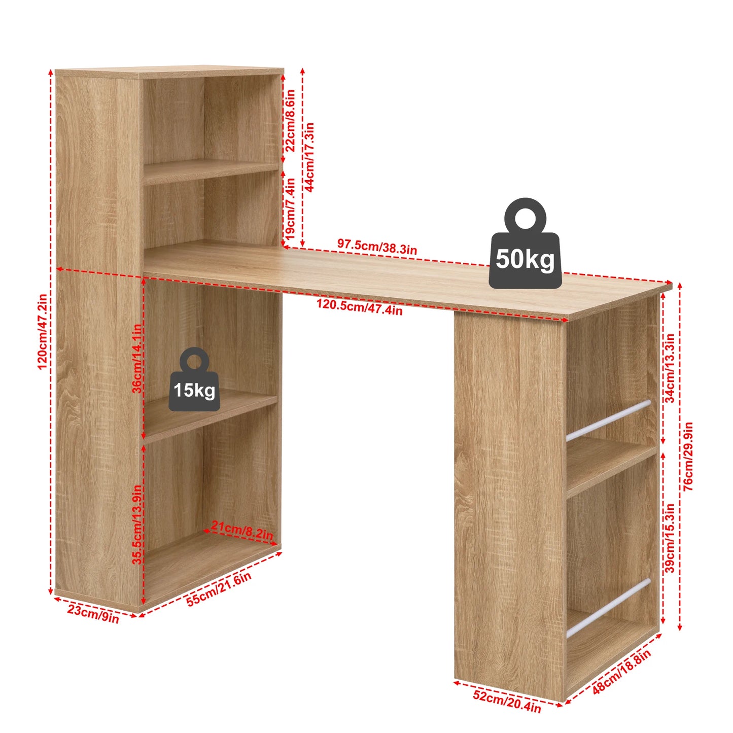 122 x 120 x 55 cm, computer office desk, modern corner and study desk with storage space for living room, home office
