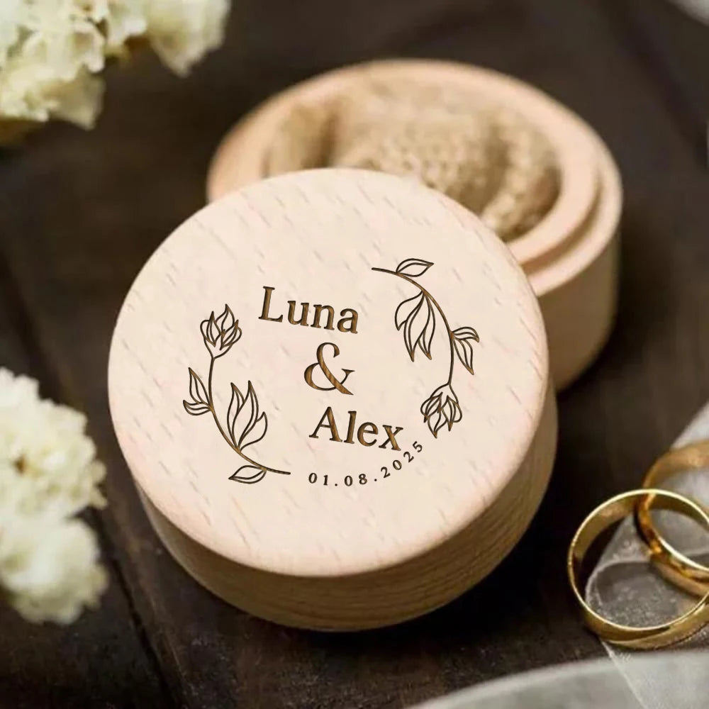 Personalized Wooden Ring Box – Engraved Jewelry Box for Wedding, Engagement & Gift