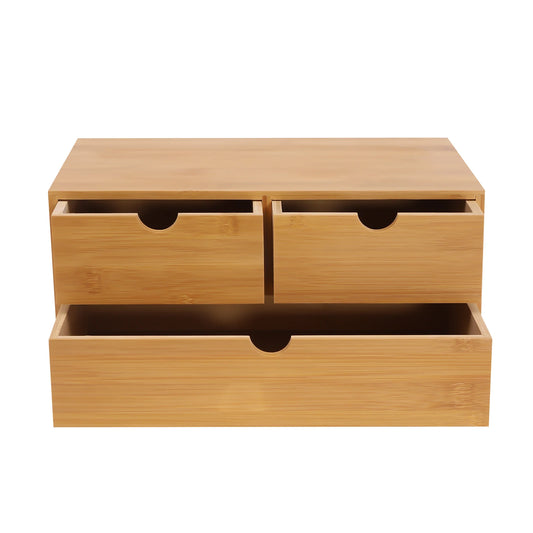 Bamboo Desk Organizer with 3 Drawers 33 x 19 x 16 cm Wooden Desktop Organizer for Office and Home