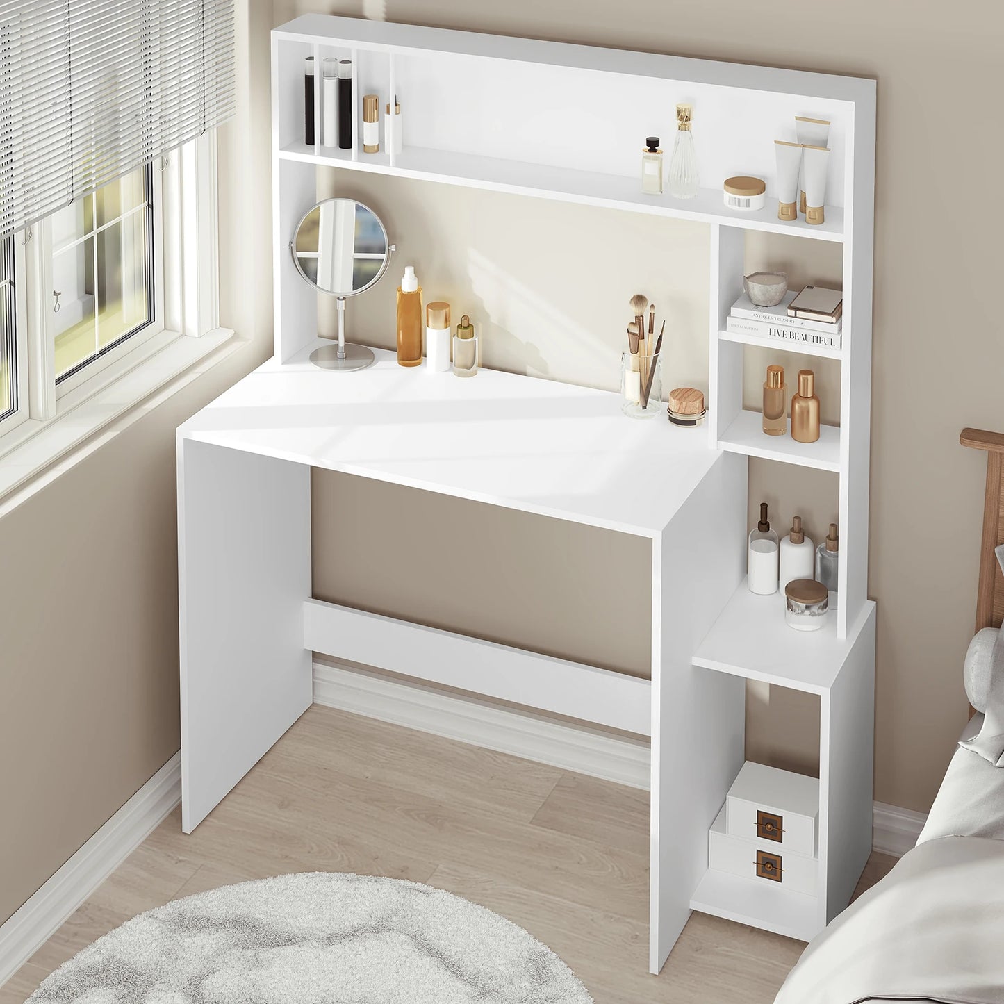 Computer desk with storage space 113.5 x 45 x 139 cm Desk with 5 shelves Scandinavian workstation for office and living room