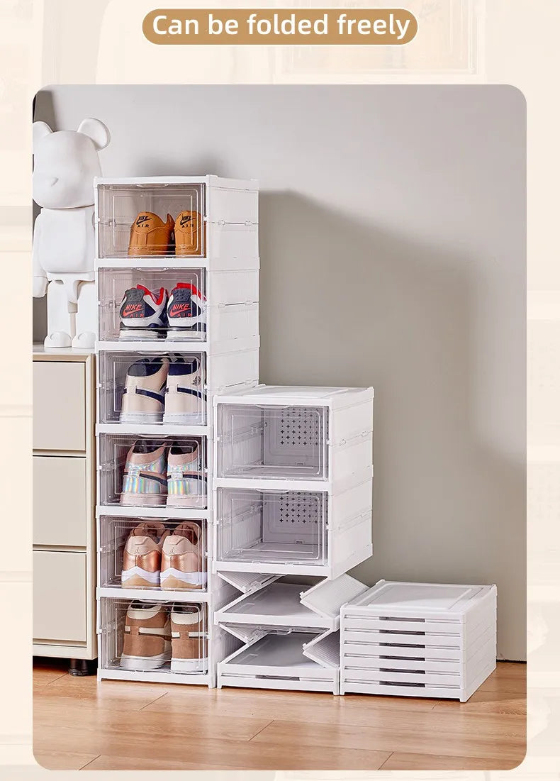 Meuble à chaussures pliable à 6 niveaux – Boîte de rangement transparente et empilable pour baskets et chaussures