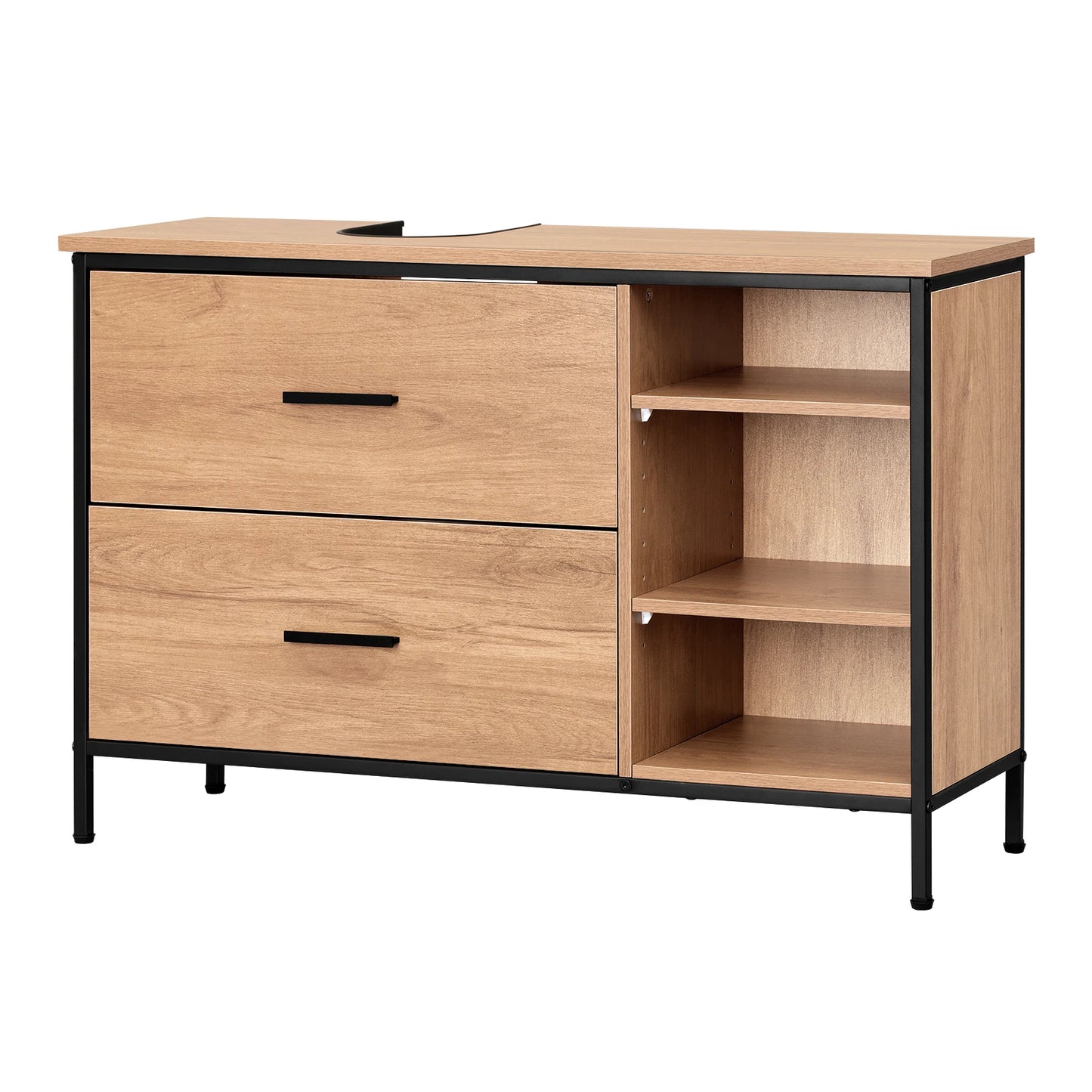 Waschtischunterschrank 90×60 cm mit 2 Schubladen & 3 Fächern – Eiche/Schwarz