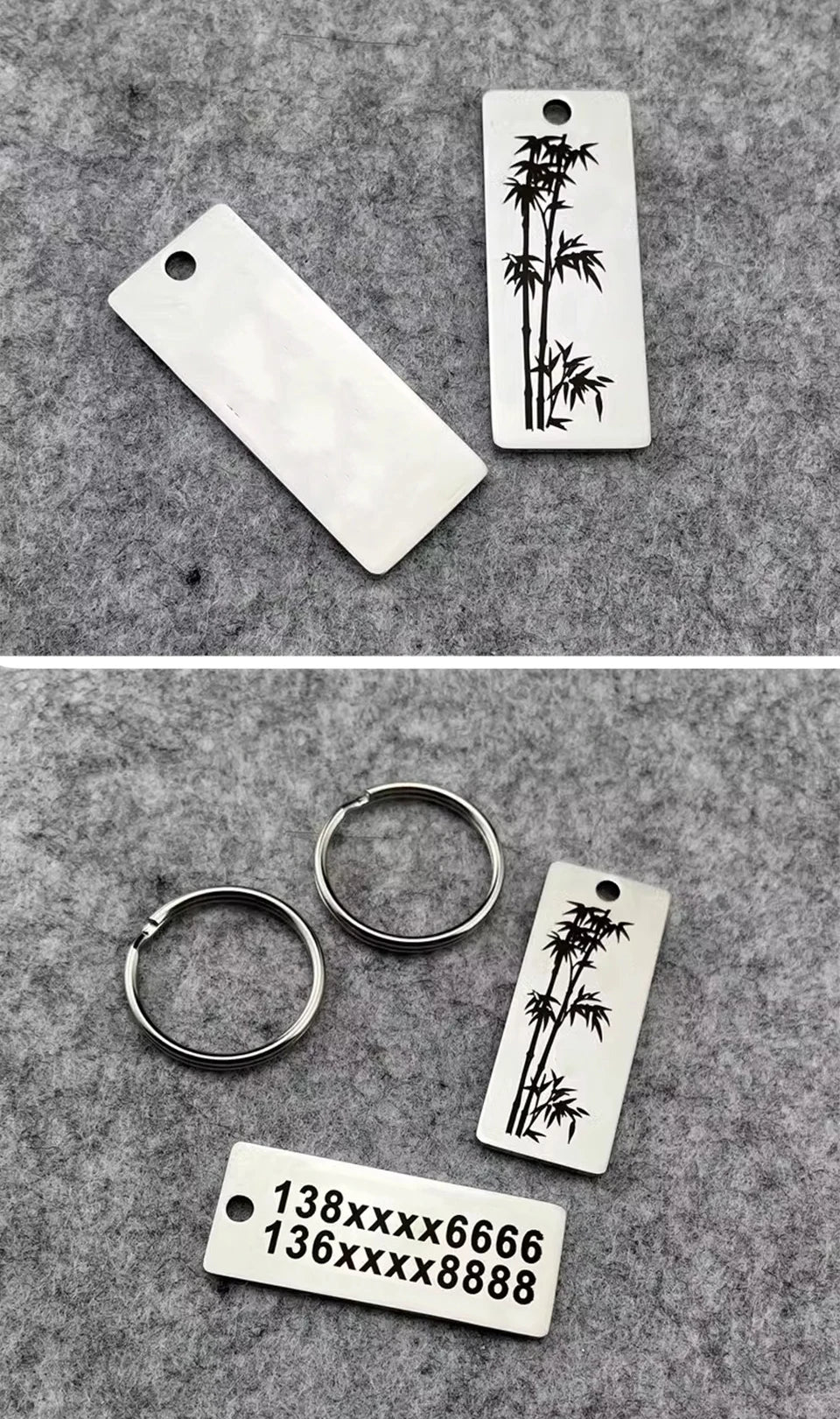 Porte-clés personnalisé en acier inoxydable – gravure avec nom, numéro de téléphone ou logo