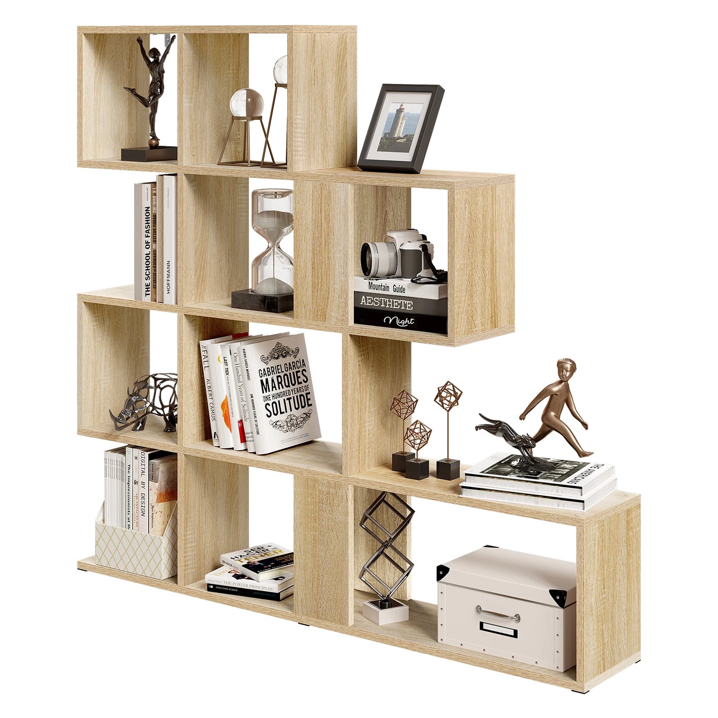 Bücherregal Treppenregal 4 Ebenen 115x109,5x19,5 cm Raumteiler Regal Weiß/Helle Eiche für Wohnzimmer Büro Schlafzimmer