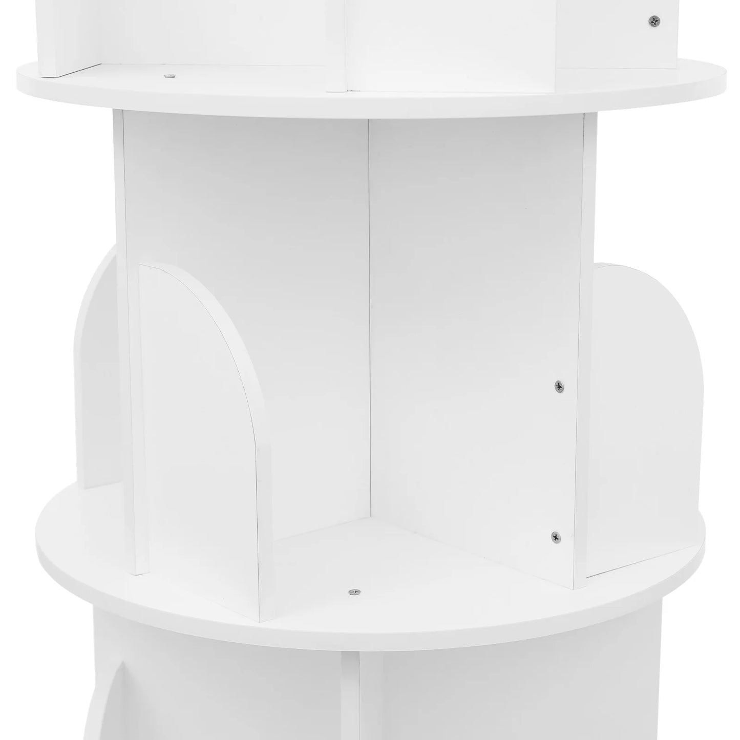 Rotating solid wood bookcase with drawer – 4 levels, 360° rotatable, on castors