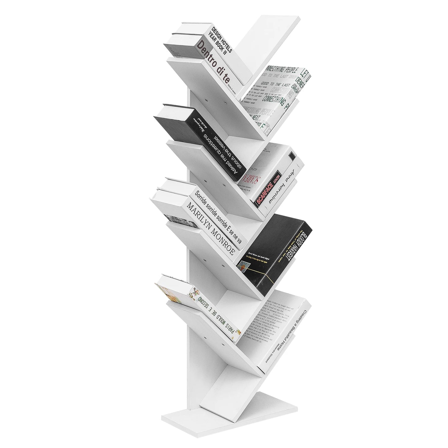 Weißes Bücherregal 40x20x127 cm 8 Ebenen Standregal CD Regal Aufbewahrungsregal für Bücher Spielzeug Büro Wohnzimmer