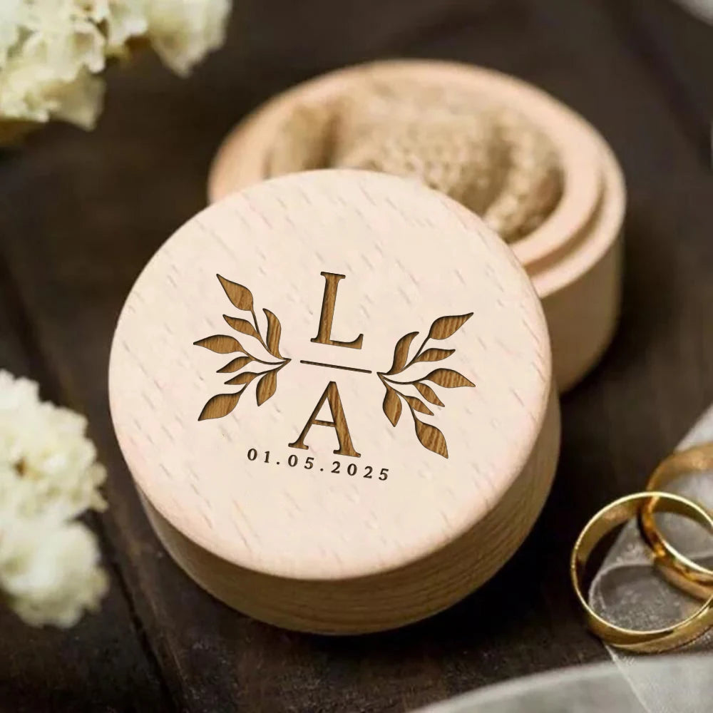 Personalized Wooden Ring Box – Engraved Jewelry Box for Wedding, Engagement & Gift