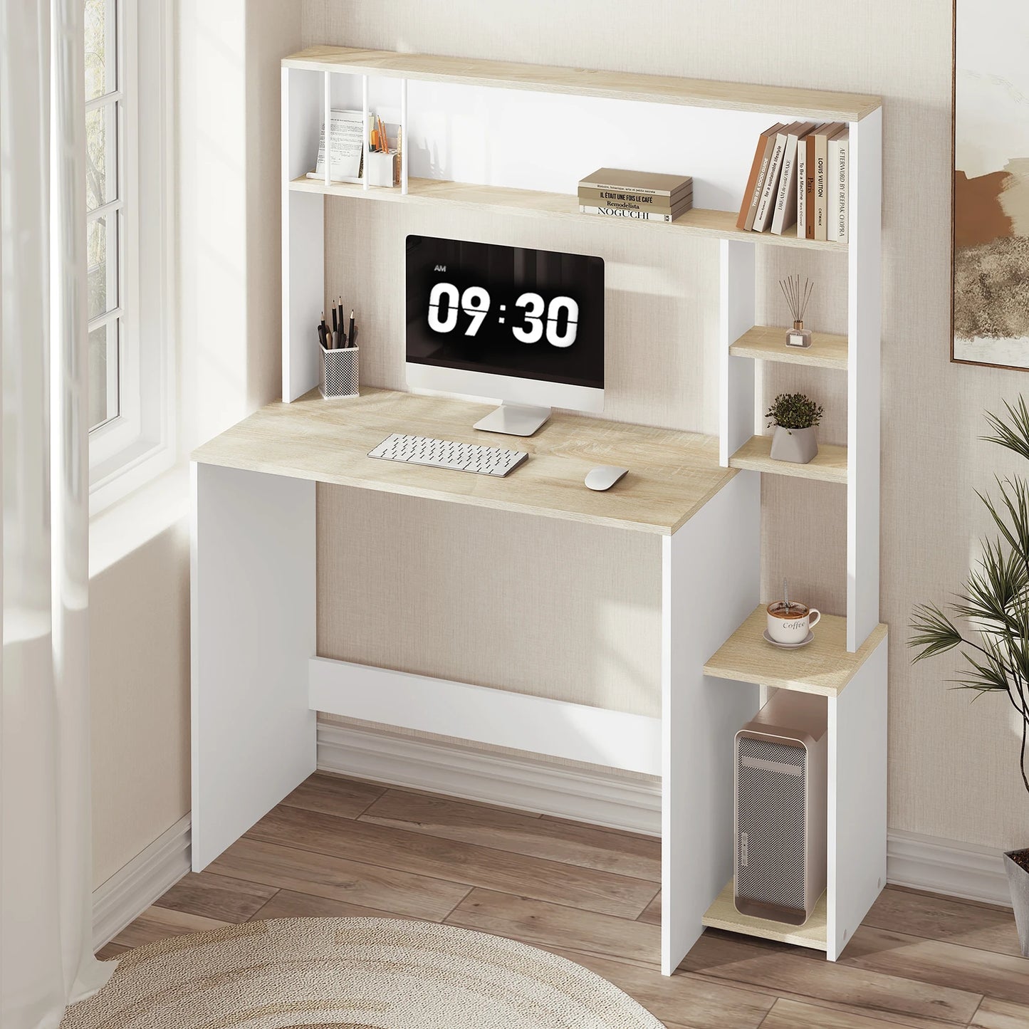 Computer desk with storage space 113.5 x 45 x 139 cm Desk with 5 shelves Scandinavian workstation for office and living room