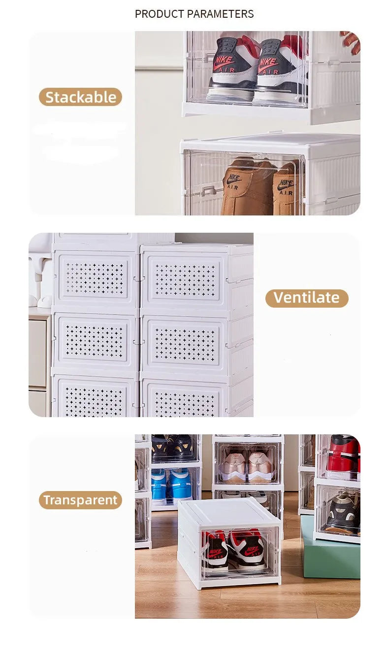 Meuble à chaussures pliable à 6 niveaux – Boîte de rangement transparente et empilable pour baskets et chaussures