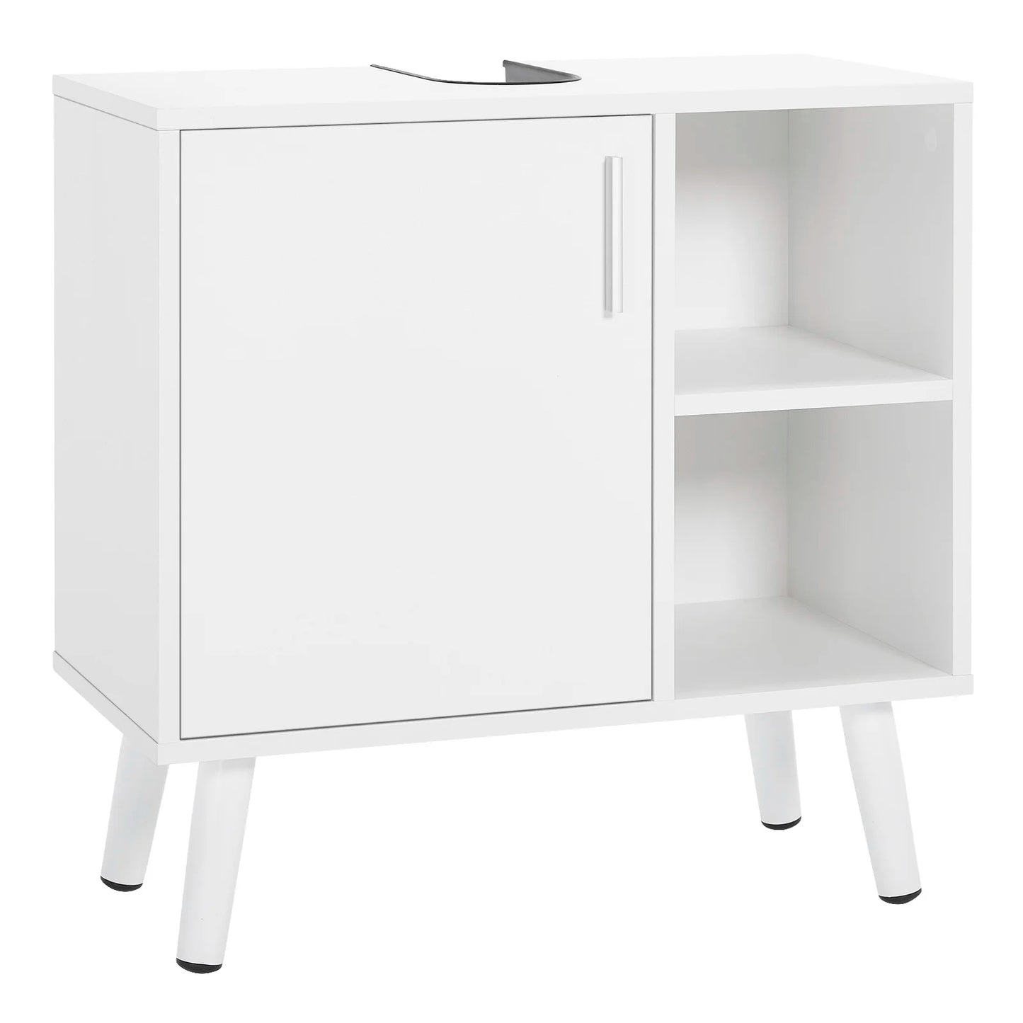 Badezimmerschrank unter Waschbecken 60×60 cm – mit Tür & 2 offenen Regalen