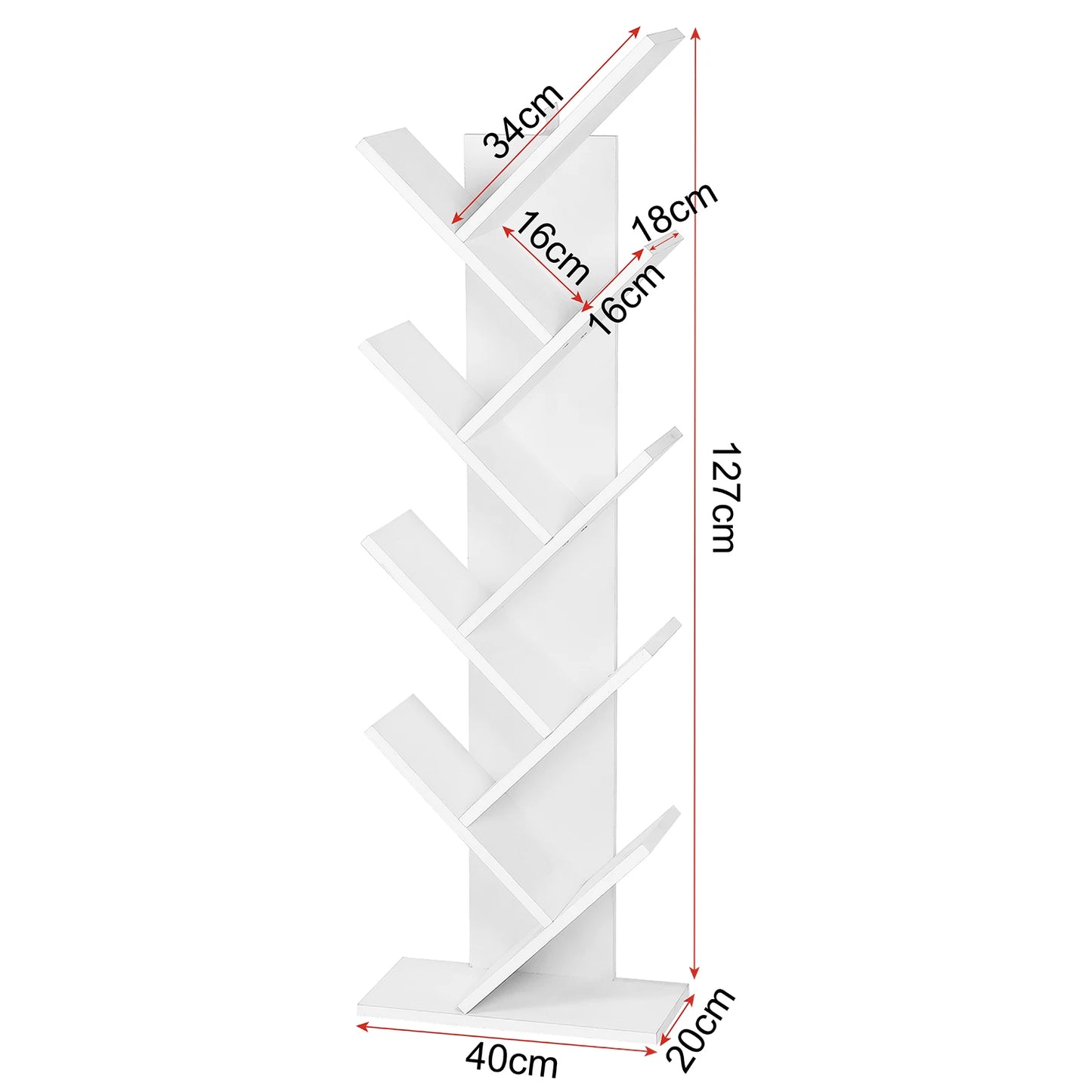 Weißes Bücherregal 40x20x127 cm 8 Ebenen Standregal CD Regal Aufbewahrungsregal für Bücher Spielzeug Büro Wohnzimmer