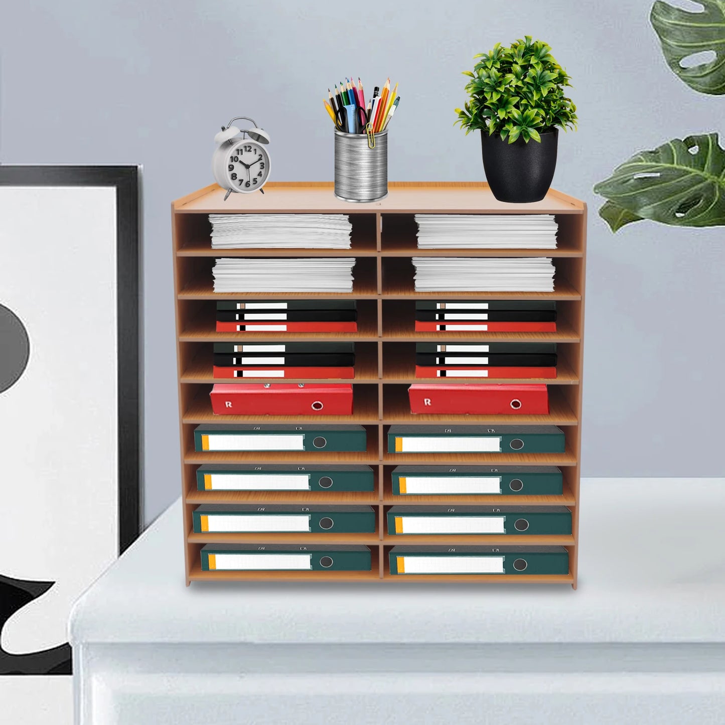 Dokumentenablage Holz 18 Fächer Aktenorganizer A4 Schreibtischregal Aktenregal für Büro und Home Office