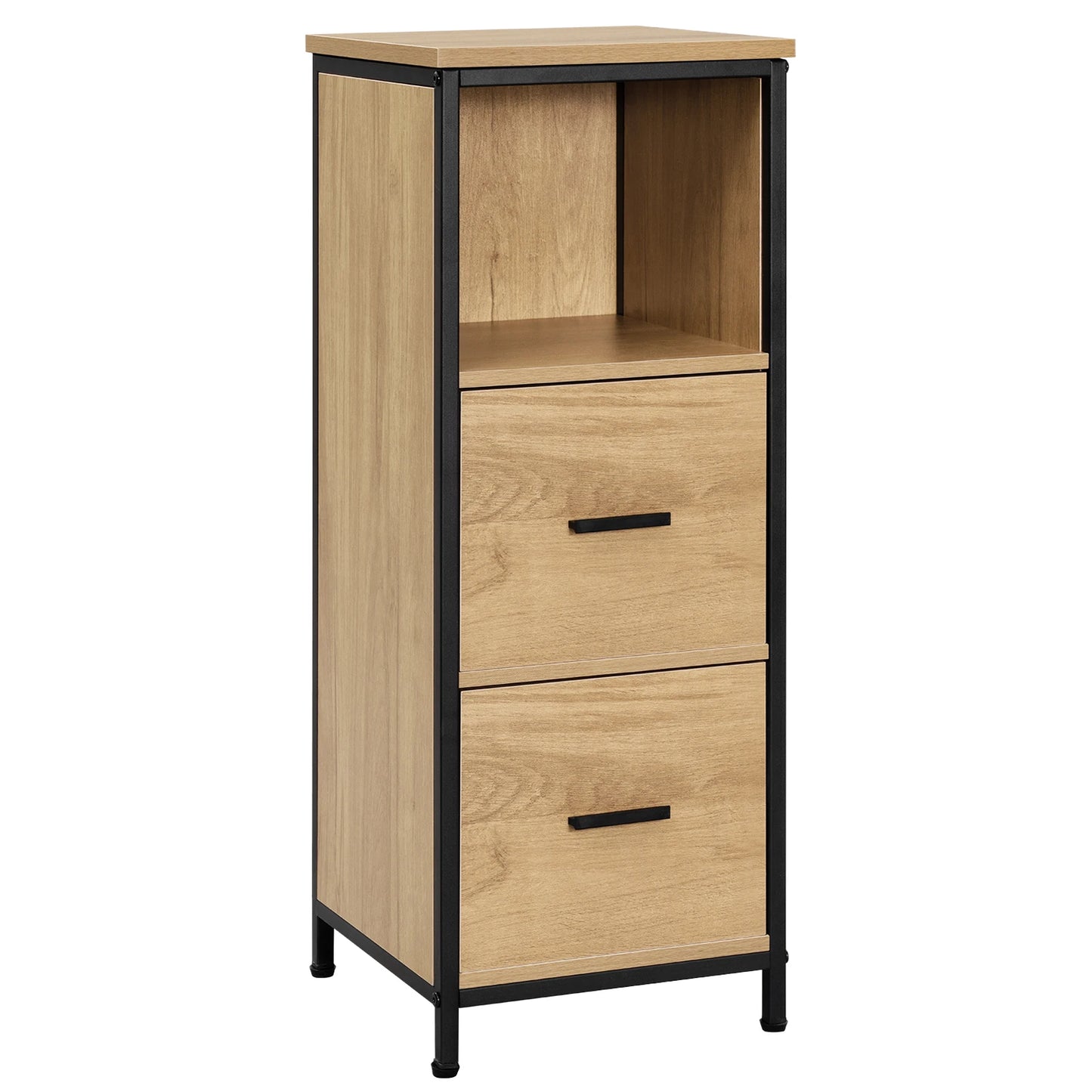 Badezimmerschrank 72×80 cm mit 2 Schubladen – Eckschrank in Eiche/Schwarz