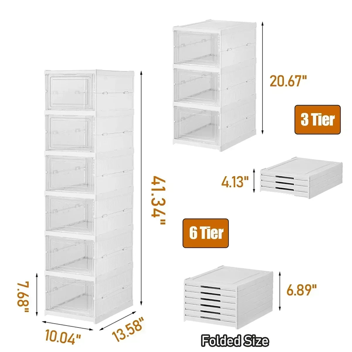Meuble à chaussures pliable à 6 niveaux – Boîte de rangement transparente et empilable pour baskets et chaussures