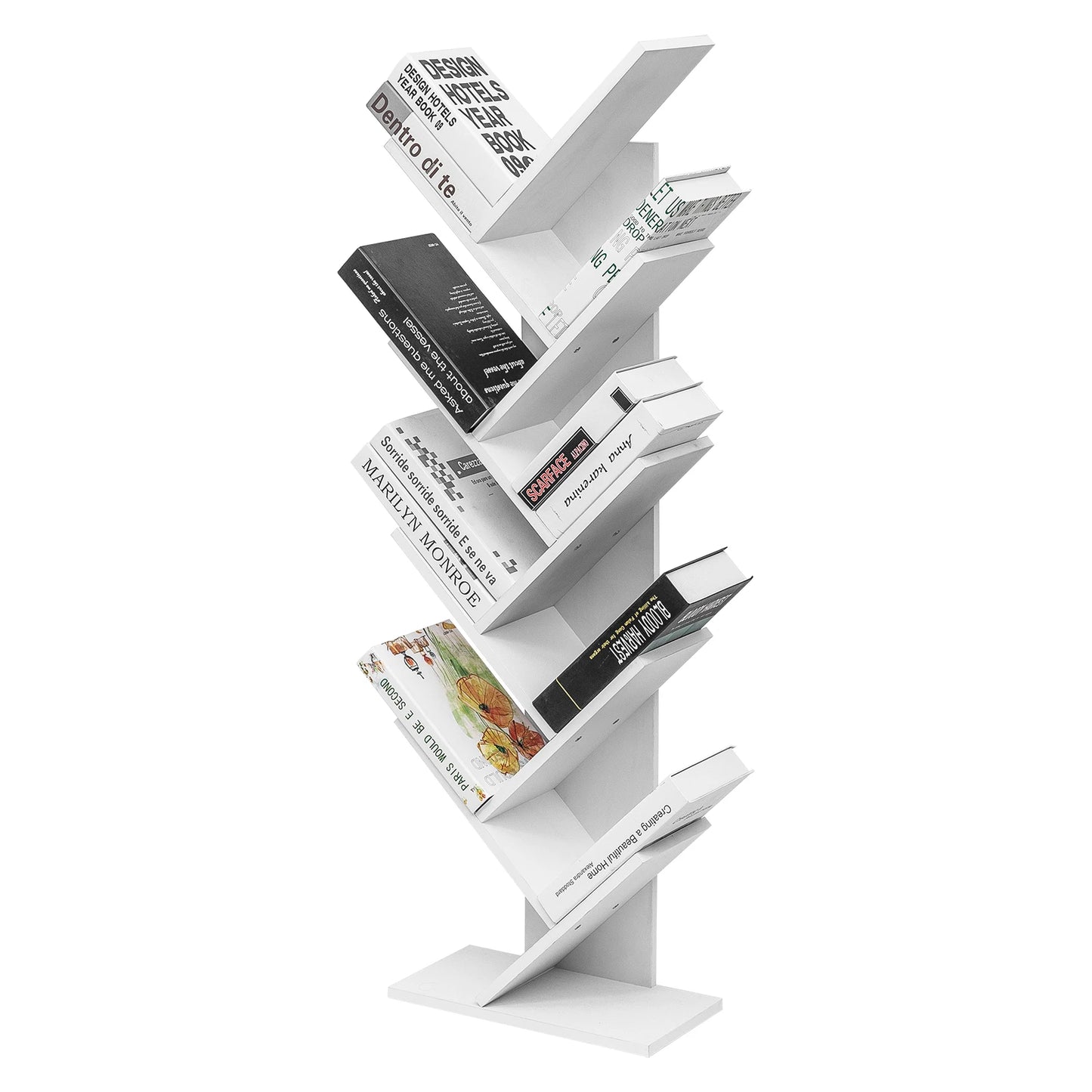 Weißes Bücherregal 40x20x127 cm 8 Ebenen Standregal CD Regal Aufbewahrungsregal für Bücher Spielzeug Büro Wohnzimmer