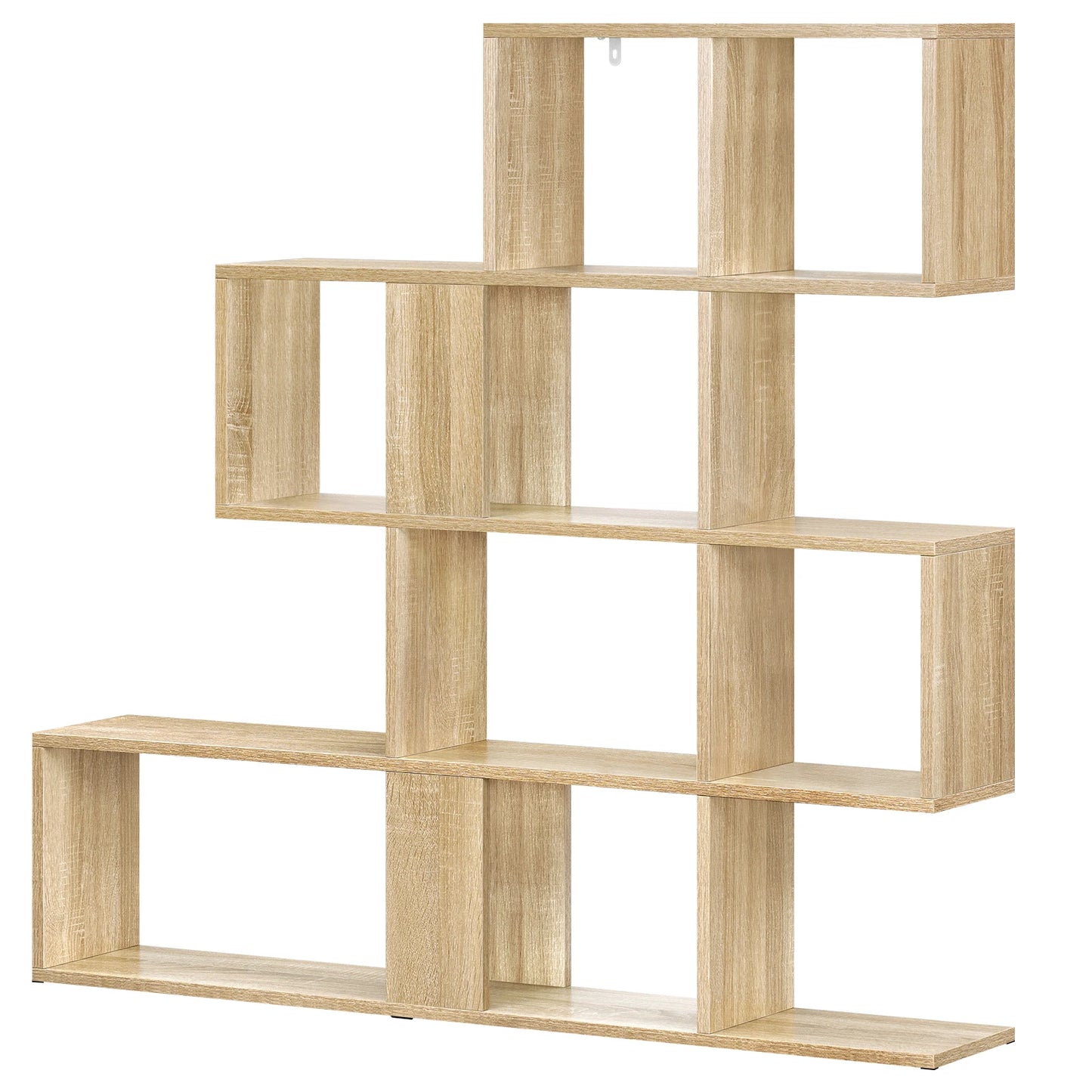 Bücherregal Treppenregal 4 Ebenen 115x109,5x19,5 cm Raumteiler Regal Weiß/Helle Eiche für Wohnzimmer Büro Schlafzimmer