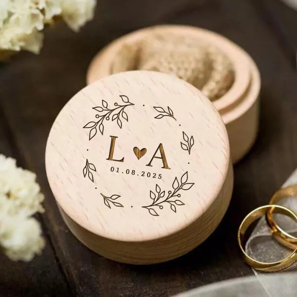Personalized Wooden Ring Box – Engraved Jewelry Box for Wedding, Engagement & Gift