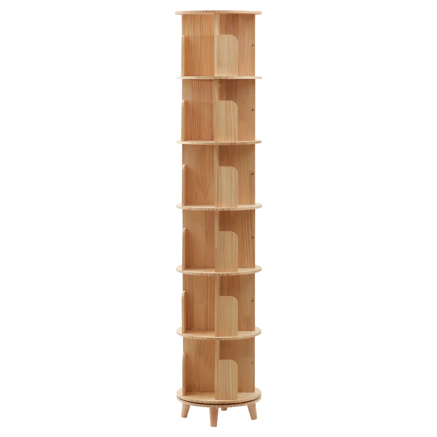 360° drehbares Bücherregal aus Kiefernholz, 6 Ebenen, platzsparender Organizer