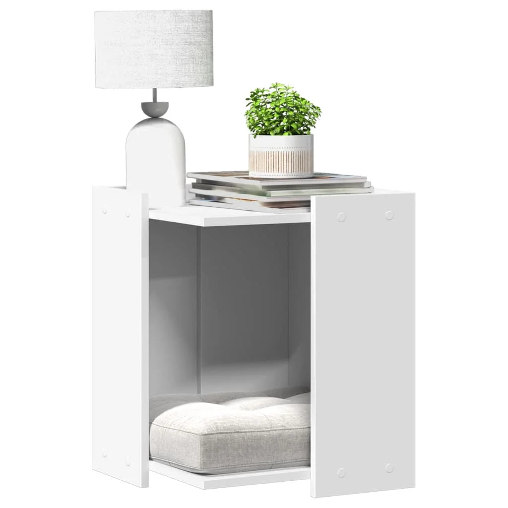 Bac à litière caché en bois – blanc, 80×50×45 cm – élégant bac à litière pour chat avec fonction table