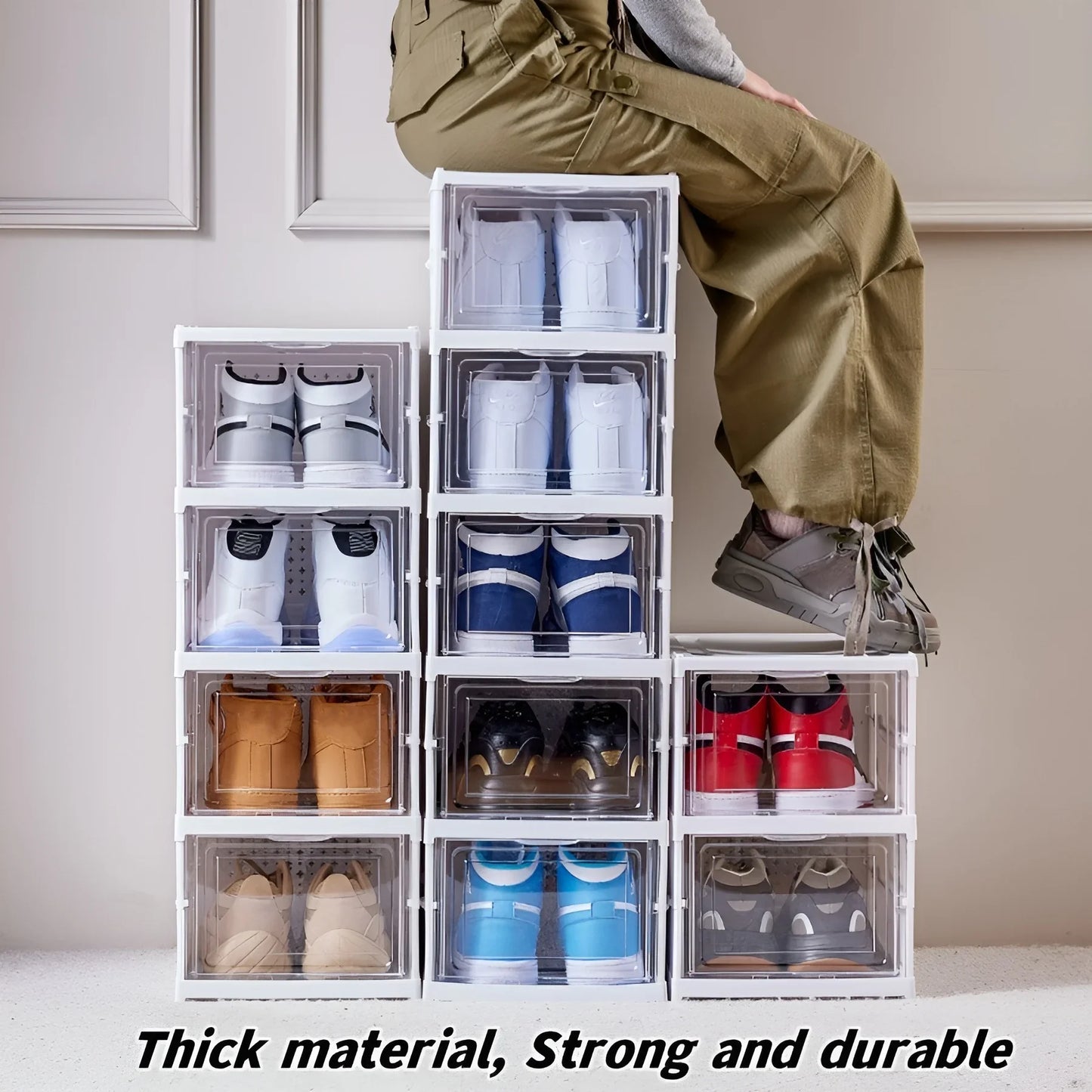 Meuble à chaussures pliable à 6 niveaux – Boîte de rangement transparente et empilable pour baskets et chaussures